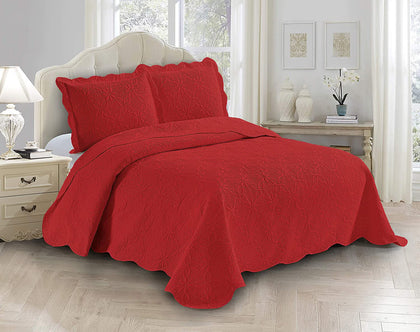 Fancy Linen 3pc Embossed Coverlet Bedspread Set Oversized Bed Cover Solid Floral Daisy Pattern New # Allis (King/California King, Red)