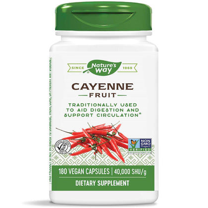 Nature's Way Cayenne Pepper, Traditionally used to aid Digestion and support Circulation, Non-GMO Project Verified & Gluten Free, 180 Vegetarian Capsules