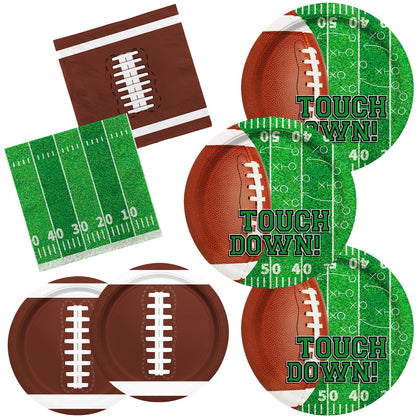 Football Party Supplies Kit Serve 50,Includes Touchdown Dinner Plates, Dessert Plates and Napkins for Football Birthday Party Football Gameday Tailgate Party Decorations