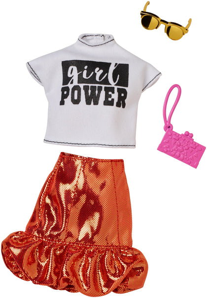 Barbie Clothes - Girl Power T-shirt and Orange Skirt Used-Like New
