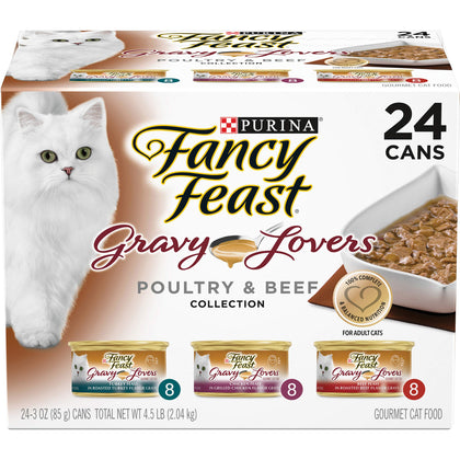 Purina Fancy Feast Gravy Lovers Poultry and Beef Gourmet Wet Cat Food Variety Pack - (24) 3 oz. Cans (Expiry -2/28/2026)