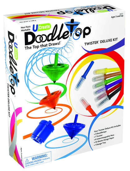 U-Create Doodletop Twister Deluxe Kit with 1 Design Tray, Marker Pens, Drawing Games, Creative Art Spiral Spinning Top for Kids Age 5 & Above