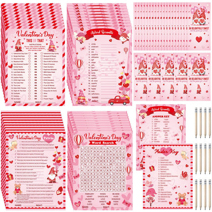 127 Pcs Valentine's Day Games Cards Bingo Game for Adults Kids Valentine's Day Party Game with Pencil Trivia Classroom Games Activities Valentine Gifts Boys Girls Birthday Party Supplies