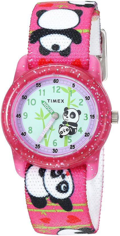 Timex Girls TW7C77100 Time Machines Pink/Pandas Elastic Fabric Strap Watch